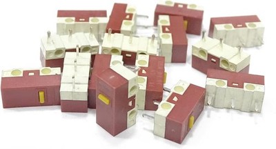 10Pcs Yellow Mouse Microswitches, 3 Pin, ON OFF, 30M Clicks, Red