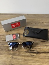 Image of RayBan Black / Gold / Blue Clubmaster RB3016  sunglasses Unisex Brand New