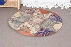 Turkish Round Rug 3,4x3,37 ft, Vintage Beige Abstract Wool Rug