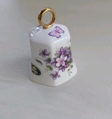 Vtg Aynsley Wild Violets 1980s Bell Fine English Bone China w/Sticker 3.5 X 2.5''