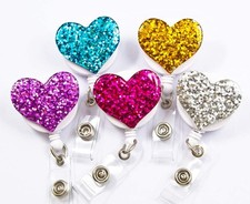 5 Pack Heart Retractable Badge Reel ID Holder for Women
