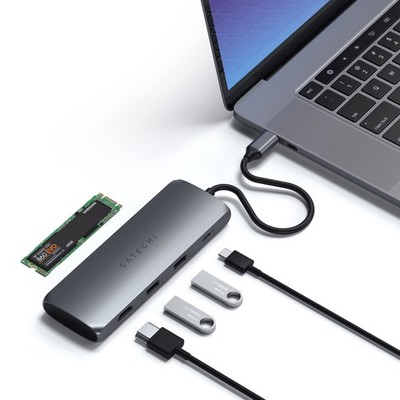 USB C Hub Multiport Adapter with M.2 SATA SSD Enclosure, 4K HDMI, 100W USB C ...