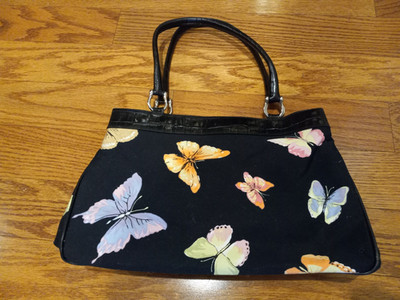 Talbots Vintage Black/Butterfly Pattern Top Handle Shoulder Handbag Purse