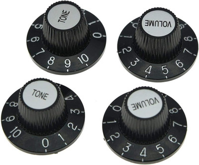 KAISH 4X Black with Silver Cap LP Guitar Witch Hat Knobs Top Hat Knob for Epi Le