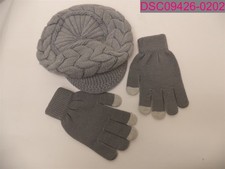 Women's Knit Newsboy Hat and Touchscreen Gloves Set Grey NT2424-GR One Size