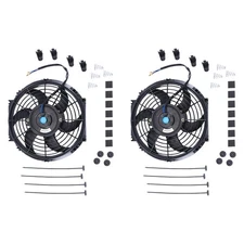 2XUniversal Slim 10" Black Fan Push Pull Electric Radiator Cooling 12V Mount Kit