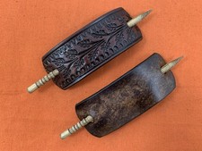 2 Leather Hair Barrettes w Sticks, Ponytail Western Floral Leaf Handcrafted 285