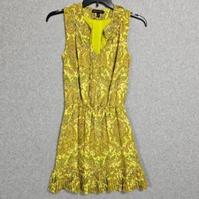 Banana Republic Dress Size XS Yellow Paisley Sleeveless Pockets Womens