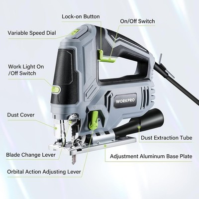 New 6.5A 850W Corded Jigsaw 6 Speed 3000 SPM w/ Blades & Guide