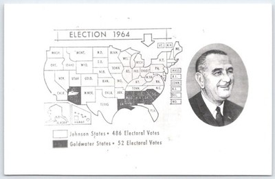 1964 U.S. Presidential Election Map Postcard Featuring Lyndon B. Johnson