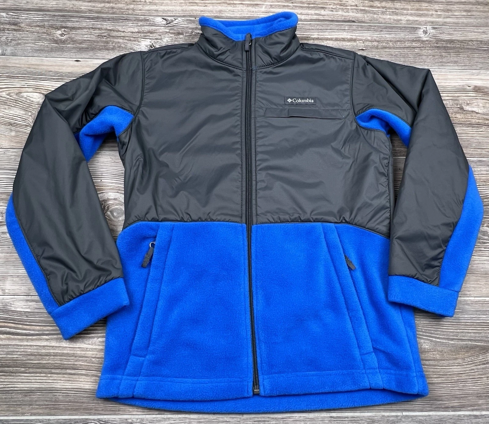 Columbia Steens MT Overlay Boys Blue Black Full Zip Up Jacket M (10/12) Fleece