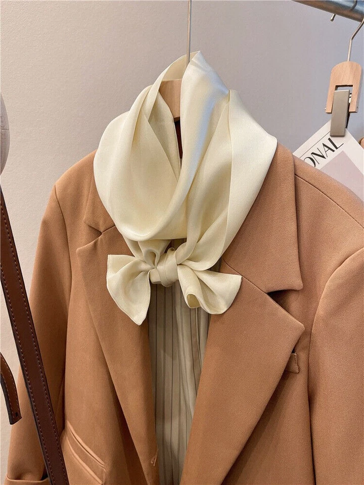 Women 100% Mulberry Silk Neck Scarf Long Ribbon Neckerchief Double Sided 6"x57" - Image 4 of 4