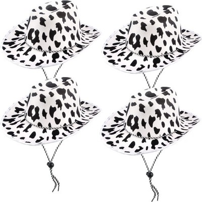 4 Pack Cow Print Cowboy Hat Black and White Cow Pattern Rodeo Western Cowboy ...