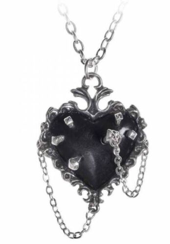 Alchemy Gothic 18" Puffed Black Pewter 'Witches Heart' Pendant & Safety Chain - Picture 1 of 6