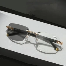 Photochromic Progressive Rimless Reading Glasses Multi-focus Readers Sunglasses