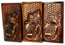MEN'S WESTERN COWBOY WALLET GENUINE LEATHER LONG BI FOLD TALL RODEO WALLET