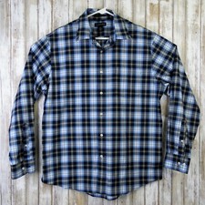 Lands' End Dress Shirt 16 - 16 1/2  Blue Yellow Plaid Long Sleeve Button Down