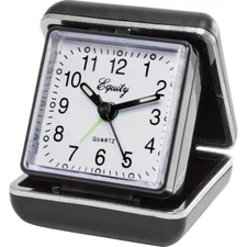 Black Folding Travel Alarm Clock Classic Analog Design