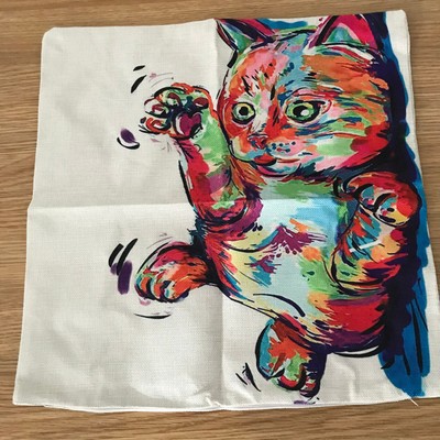 BUNTES Katzengemälde 17''x17'' 43cm Kissenbezug Abstrakt Modern BEIGE