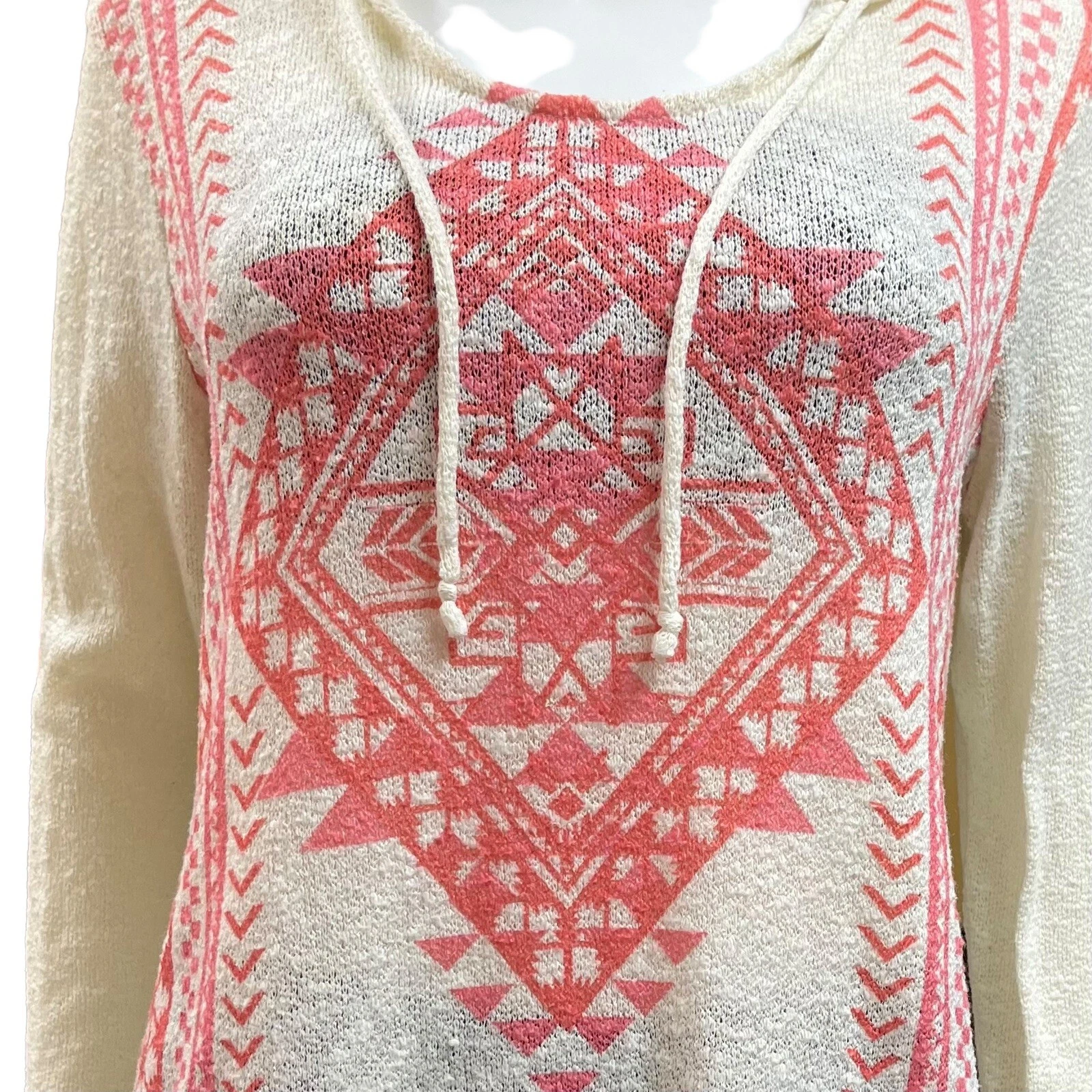 OFF WHITE Camicetta donna bianco sporco e rosa con cappuccio boho top taglia vedi foto (A10021)