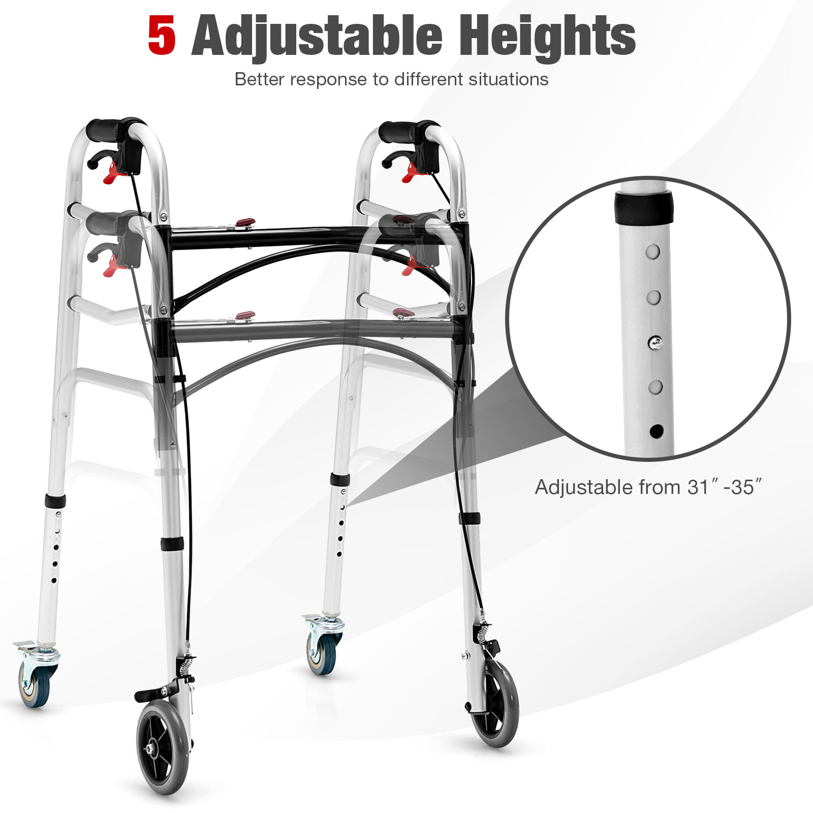 4in1 Standard Walker Walking Aid 2Button Folding Walker for Seniors