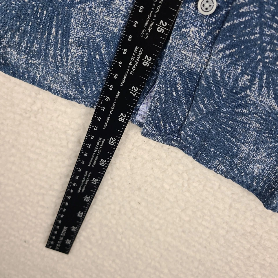 Johnston Murphy Dress Shirt Mens Large Blue Geometric Linen Hawaiian Button Up - Image 4 of 4