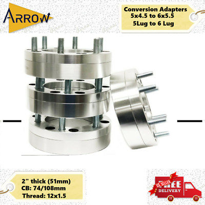 4PCS 5X4.5(114.3MM) TO 6X5.5(139.7 MM) CONVERSION ADAPTERS 2'' THICK 5LUG TO 6LUG