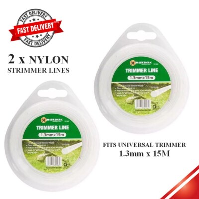 2 x Nylon Trimmerschnur 1,3 mm x 15 m Universal Rasentrimmer Schneideschnur Draht