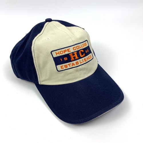 Vintage Hope College verstellbare Mütze Ausrüstung für Sport marineblau beige orange Stickerei neu mit Etikett