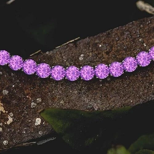 20 Ctw Lab Created Amethyst 14K White Gold Plated 5 MM Tennis Men's Bracelet 8" - Image 3 of 3