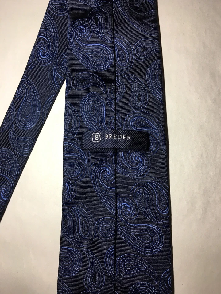 Corbata para hombre BREUER 100 % seda XL ITALIA diseñador de lujo azul geométrico usada en excelente estado Foto 4 de 4