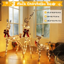 3PCS Large Lighted Reindeer Christmas Decorations 3D Yard Deer Decor Gifts J8B5