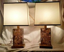 ROMEO REGA PAIR TABLE LAMP PLEXI CARAMEL METALACRILICO 1960/70