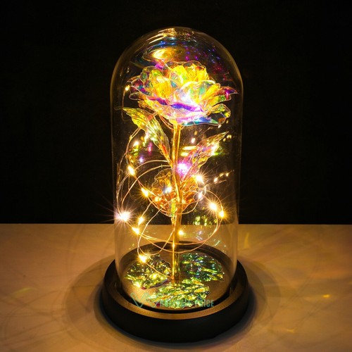Enchanted Rose Flower Forever In Glass Dome LED Light Valentine's Day Gift Decor - Picture 98 of 278