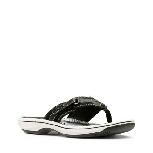 Clarks Brinkley Sea Womens Black Adjustable Toe Post Flip Flop Sandals - Afbeelding 1 van 10
