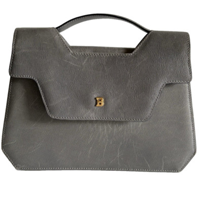 Authentic Bally clutch handbag leather Glay From Japan 0693