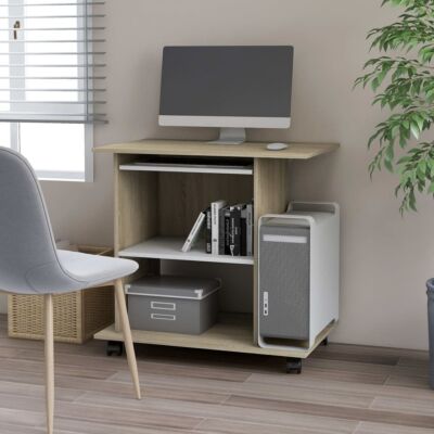 Computer Desk White and Sonoma Oak Engineered wood Medium