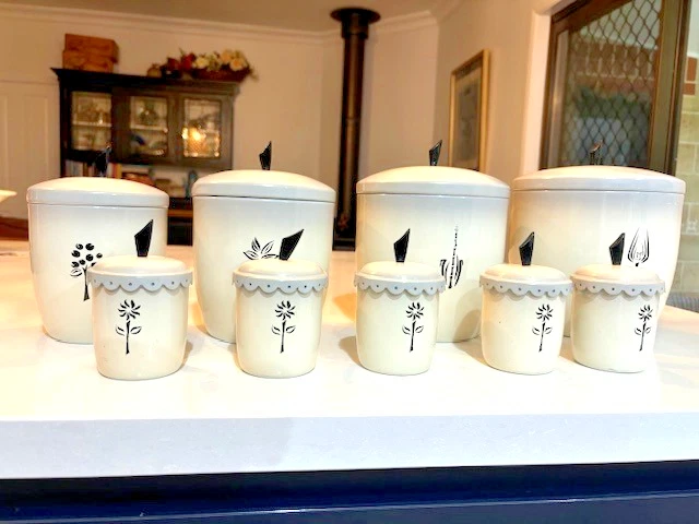 Vintage aluminium graduating kitchen storage canisters, set of 9 Franklin Au MCM