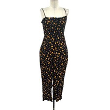 Whistles Aster Floral Textured Jumpsuit Black Yellow Print Size 0