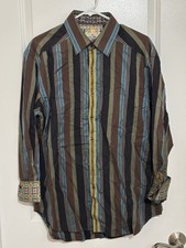 Robert Graham Large Shirt Blue Black Green Contrast Flip Cuff Mens Button Up