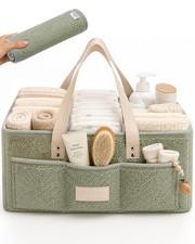 Baby Diaper Caddy Organizer with Portable Changing Mat - Teddy Fleece Diaper ...