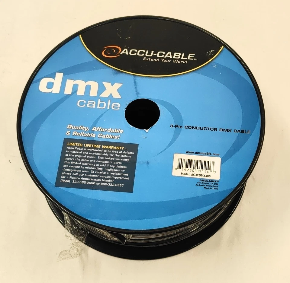 Nuevo cable de luz de escenario DMX con cable de batería de 300 pies, carrete DMX conductor de 3 pines AC3CDMX300 Foto 2 de 4