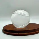 Steuben Signed Crystal Baseball Paperweight — Clear Art Glass, USA