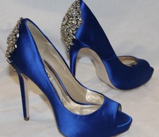 Badgley Mischka Kiara Satin Jeweled Heel Pump Sandals SAPPHIRE BLUE Size 6.5