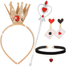 Red Queen of Hearts Headband Crown Costume Accessories Set for Women Halloween C