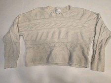 Pink Rose Cream Gray Crew Neck Sweater with Textured Knit Size Large