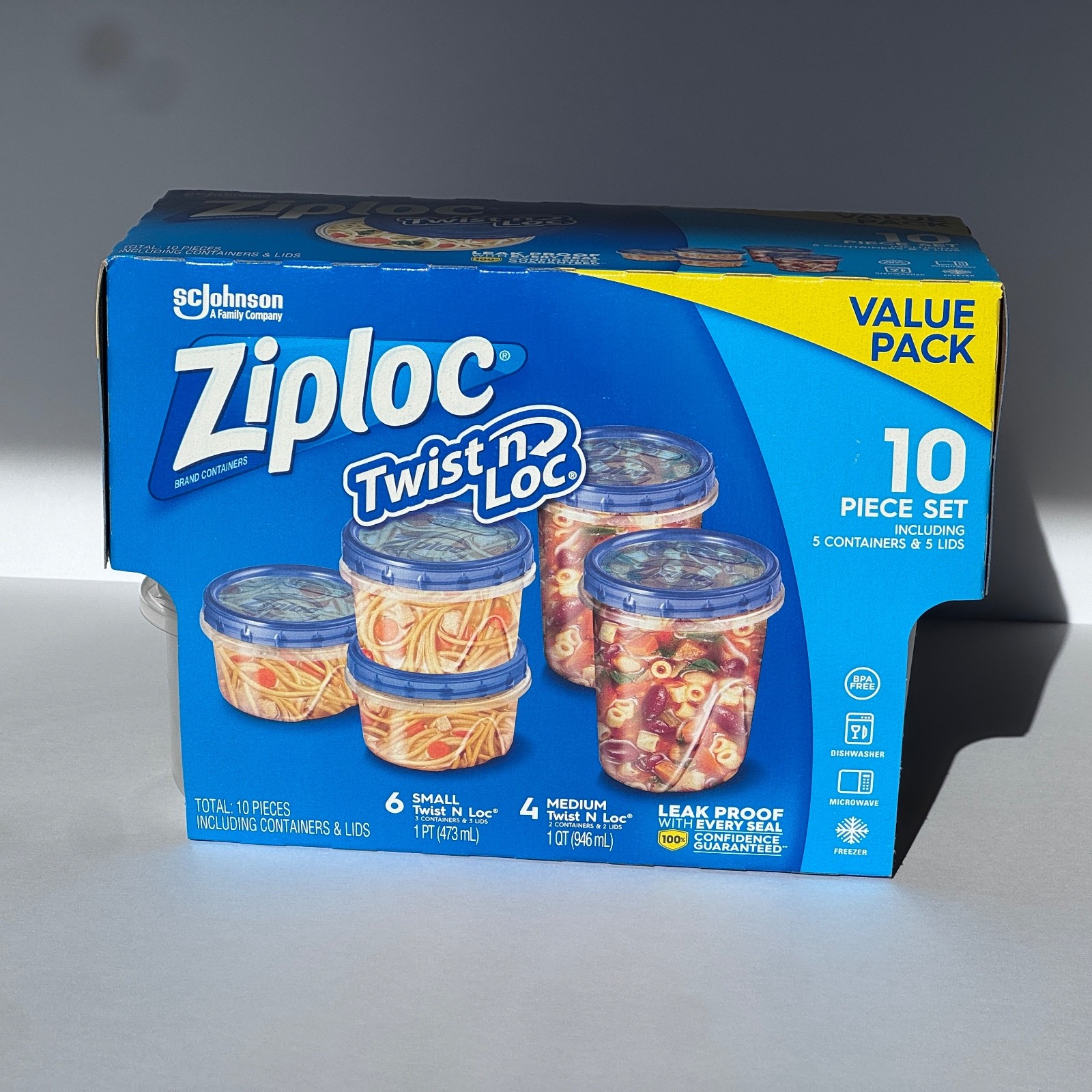 ZipLoc Twist N Lock 10 piece Value Pack 3 small & 2 medium containers w/lids New