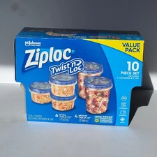 ZipLoc Twist N Lock 10 piece Value Pack 3 small & 2 medium containers w/lids New