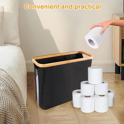 Bamboo OxfordCloth Toilet Paper Roll Storage Basket StorageBox Bathroom Organize - Picture 7 of 14