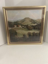 Canvas Wall Art Gold Framed, 16x16 inch Farmhouse Vintage Wall Decor Rural Lands